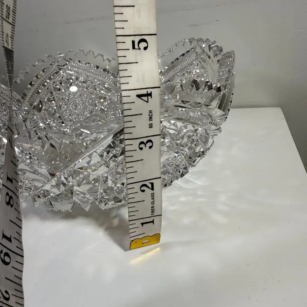 American Brilliant Cut Crystal Serving Bowl Hobster Floral Pattern 9x5